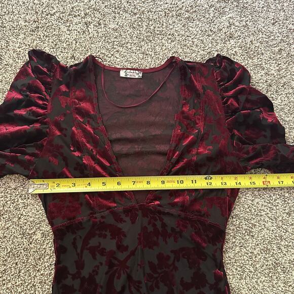 Free People Intimately black & red velvet mesh long sleeve bodysuit size XS - Picture 10 of 11